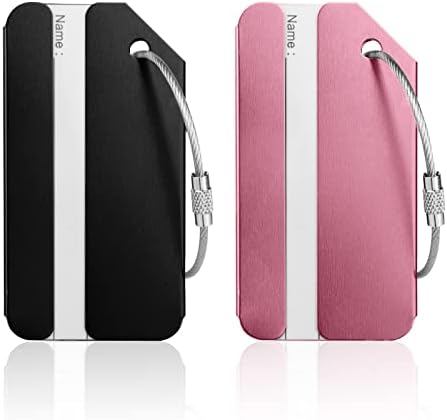 Luggage Tags, 2Pcs Aluminum Alloy Baggage Labels, Suitcase ID Tag Set, Handbag Tag Labels Travel Accessories for Checked Luggage, Hand Luggage and Handbags - Pink & Black - Image 8