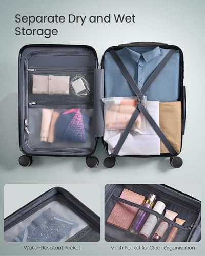 SONGMICS Hard Shell Suitcase, ABS Luggage Trolley with TSA Lock, 4 Double Spinner Wheels, Travel Case with Strap, Cabin Suitcase 55 cm, Slate Teal RLP001C101 - Image 7