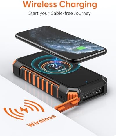 Solar Charger 20000mAh Power Bank - Hiluckey Wireless Portable Charger 3A USB C Fast Charging External Battery Pack for Cell Phone Tablets - Image 2