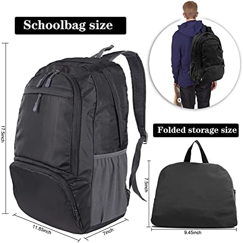 Lightweight Hiking Backpack, Foldable Outdoor Camping Hiking Travel Multi-functional Camping Trekking Rucksack Travel Climbing Mountaineer Outdoor Sport Daypack Bag for Men Women (Black) - Image 2