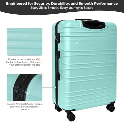 24 Inch Medium Suitcase 66x46x25cm,Lightweight Checkin Luggage, Features TSA Combination Lock, 360°Spinner Wheels, Organised Interior, Durable ABS Material for Holidays, Mint Green - Image 4