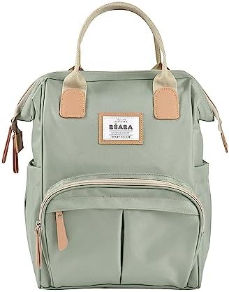 BÉABA - Baby Changing Backpack - Large Storage Volume - Changing Mat Included - Multiple Pockets - Large Opening - Isothermal - Multifunction Travel Bag - Wellington - Sage Green