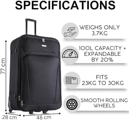 FLYMAX 29" Large Suitcase Lightweight Luggage Expandable Hold Check in Travel Bag on Wheels Black 90L - Image 2