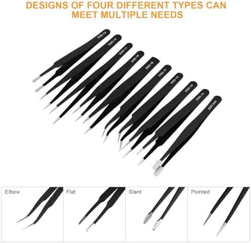Ainiv Precision Tweezers Set, 11PCS Anti-Static ESD Tweezers Set with 1PCS Micro Wire Cutter for Modeling, Electronic Repair, Handicraft, Laboratory, Jewelry Manufacturing, Hobby etc - Image 3