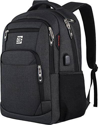 marcello Laptop Backpack with USB Charging&Headphone Port,Anti-Theft Business Backpack with Padded Shoulder Strap, Computer Rucksack for School/Work/Travel (Black, 15.6 inch)