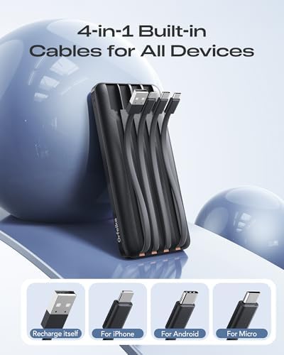 Orfeika 20000mAh Power Bank with 4 Built-in Cables, 20W Fast Charging Portable Charger, LED Display Battery Pack, Quick Charge for iPhone, Galaxy, iPad, Android & More - Image 2