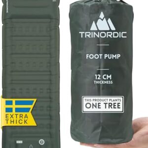 Trinordic Thick Inflatable Camping Mat – 12cm Extra Thick & Wide w. Foot Pump & Pillow - Lightweight Camping Bed for Outdoor Hiking & Bikepacking