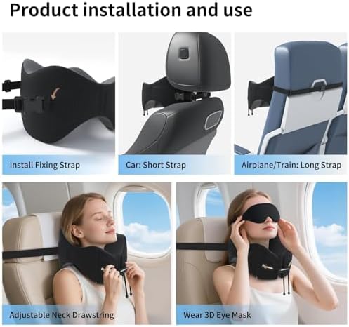 Patented Head-Bobble-preventing Ergonomic 360° Supporting Golden Formula Memory Foam Travel Neck Pillow w/3D Contoured Eye Mask Set Long Trip Sleeping Essentials for Airplane Flight Car Bus - Image 4