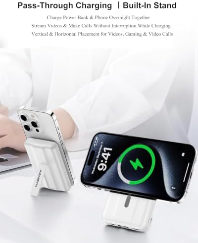 Azmuth 10000mAh Magnetic Power Bank for MagSafe, 20W PD USB-C Fast Charging Portable Charger with LED Display & Stand, Wireless External Battery Pack for iPhone 17/16/15/14/13/12 Series, White - Image 6