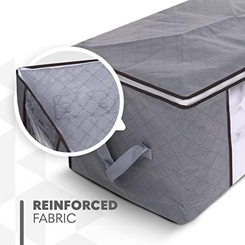 Delka 90L Storage Bags with Lids, Large Storage Boxes with lids, Storage Unit for Clothes, Duvets, Blankets, Toys, Pack of 3 Foldable Organizers with Reinforced Handles and Clear Window - Grey - Image 7