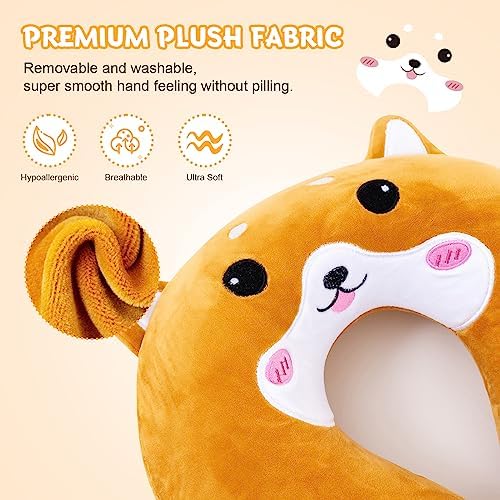 Cirorld Kids Travel Pillow Cute Neck Pillow Traveling Memory Foam Airplane Pillow with Sleep Mask Animal Flight Head Rest Neck Support for Cars Long Flights Sleeping Girls Boys-dog - Image 2