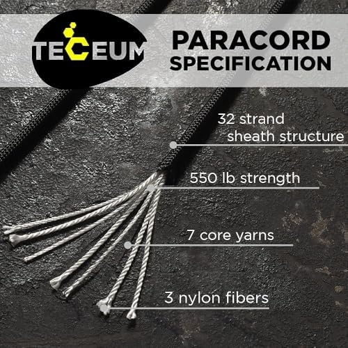 TECEUM Paracord Type III 550 Black – 30 m – 4mm – Tactical Rope MIL-SPEC – Outdoor Para Cord – Camping Hiking Fishing Gear and Equipment – Parachute Cord – Strong Survival Rope (100ft) 016 - Image 2