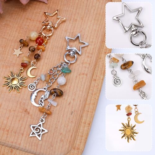 Mikovivi 2pcs Sun Moon Star Keychain Keyring, Y2K Key Chain with Gravel & Beads Boho Aesthetic Bag Charms for Women Girl Purse Handbags Backpack Accessories (Silver, Gold) - Image 4