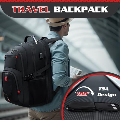 Z-MGKISS Travel Backpack, Large 17.3" Anti-Theft Laptop Rucksack, TSA-Friendly Work Bag with USB Port, Overnight & College Computer Bag for Men Women, Black - Image 5