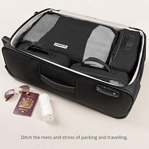 Savisto Packing Cubes 6 Piece Set, Durable & Lightweight Travel Essentials For Suitcases - Includes 1 XL, 2 L, 2 M, 1 S - Available in 8 Stylish Colours - Black - Image 2