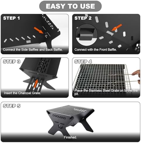 Odoland Camping Fire Pit, Portable Fire Pit for Camping, 2 in 1 Wood Burning Fire pit Grill with Detachable Cooking Grate for Outdoor BBQ, with Carry Bag - Image 4