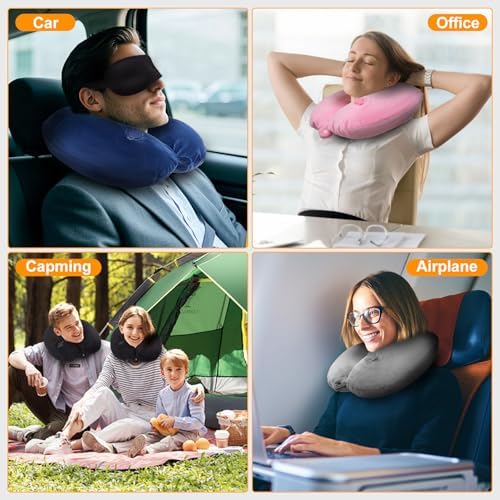 Inflatable Neck Pillow for Travel, Blow up Travel Pillow, Compact Travel Neck Pillows for Adults with Eye Mask and Earplugs, Lightweight Travel Pillow for Airplane, Trains and Office, Grey - Image 8