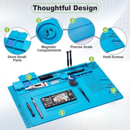Spurtar Soldering Mat, Soldering Station 45 x 30 cm 500℃ Heat-Resistant Silicone Work Mat, Anti Static Magnetic Electronics Repair Silicone Pad for Electronic, Phone Laptop Watch Repair 7mm Thick - Image 5