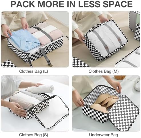 8 Set Packing Cubes for Suitcases,Packing Cube with Shoe, Cosmetics, Clothing, and Accessories Bags Packing Cubes for Travel Luggage Organizer Women Men(Black White Checkered) - Image 4