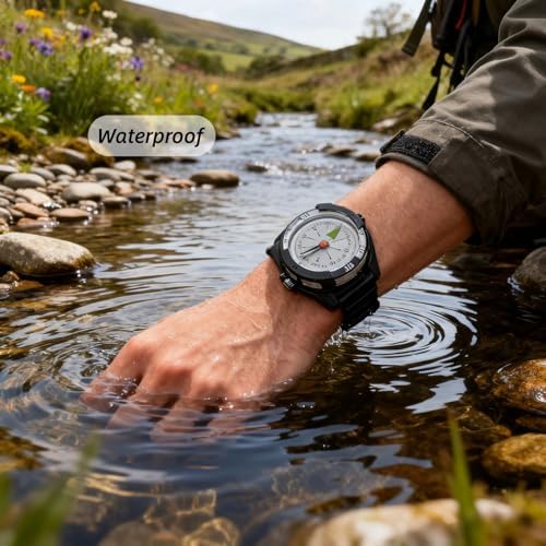 Wrist Compass, Outdoor Compass Watch with Glow in Dark Dial & Adjustable Rubber Strap for Hiking Camping, Survival Gear - Image 5