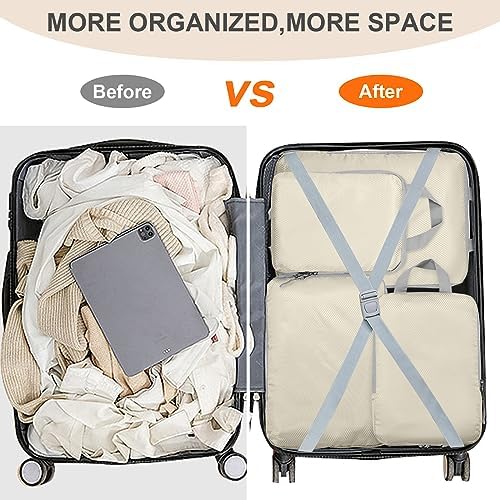 Compression Packing Cubes,4 Set Ultralight Packing Cubes for Carry on Suitcase, Travel Packing Essentials for Suitcase Organizer Bags Set, Durable Travel cubes for Luggage (Set of 4, Beige) - Image 6