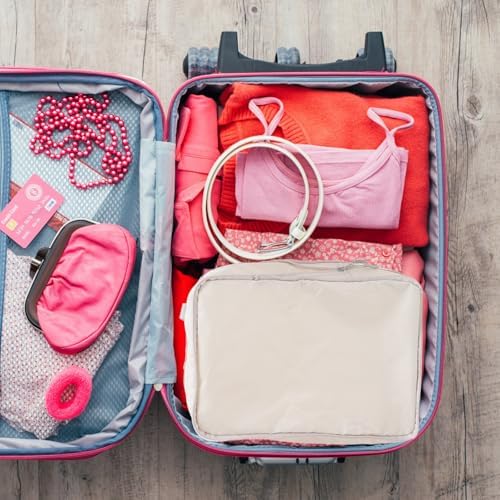 4pcs Beige Compression Packing Cubes for Travel with Zipper Closure, Lightweight Polyester Luggage Organiser Bags to Reduce Clothing Wrinkles, for Camping and Hiking - Image 4