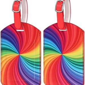 Luggage Tags,2 Pcs Leather Baggage Labels,Luggage Tags for Suitcases,Travel Luggage Tag with Name ID Card for Luggage Cruise Waterproof Travel Accessories (Spinning Rainbow)