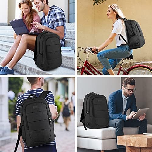 VSNOON Anti-Theft Laptop Backpack, 15.6-17.3 inch Business Laptop Rucksack Bag with USB Charging Port & Lock, Water Resistant Travel Backpack Computer Bag for Women Men, Black - Image 7