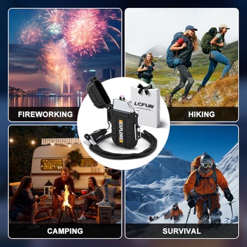 Electric Lighter Rechargeable USB C, Electronic Plasma Arc Lighter Waterproof and Windproof Weatherproof for Camping Hiking Survival, Portable Black Lighters Gifts for Men - Image 2