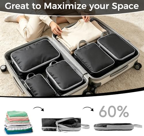 Compression Packing Cubes for Suitcases, Ultralight 5 Set Packing Cubes for Backpack Waterproof Travel cubes Suitcase Organizer Bags Set for Luggage Travel Essentials (Black) - Image 5