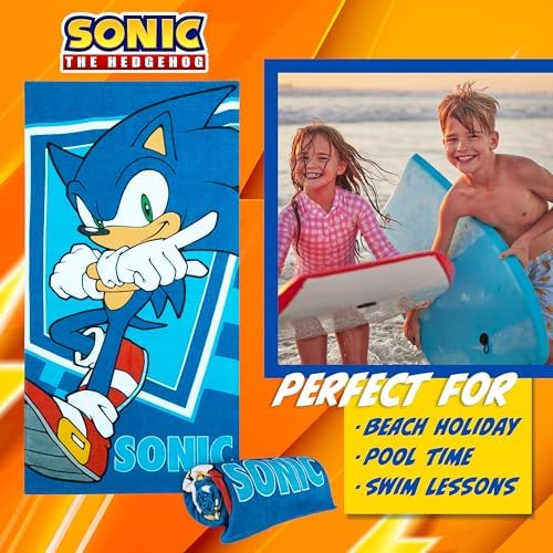 Get Trend SONIC THE HEDGEHOG Towel for Kids Teenagers Soft Absorbent Bath Shower Swimming Beach Towel Quick Dry 100% Cotton Shadow Holiday Essentials 140 x 70cm (Blue, 70x140cm) - Image 3