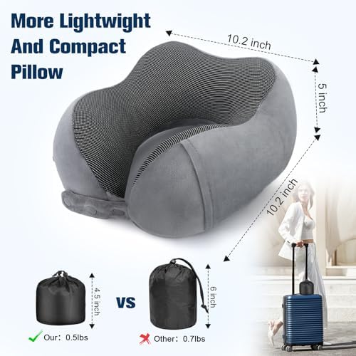 Cirorld Travel Pillow for Airplane, Neck Pillow for Travel, Memory Foam Travel Neck Pillow for Adults, Adjustable & Compact Flight Pillow, Ergonomic Neck Cushion, With Ear Plugs, Eye Mask, Carry Bag - Image 3
