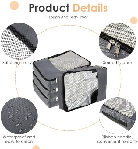 4 Piece Packing Cubes for Suitcases, 33x24x7.5cm Travel Organiser Bags with Double Zipper Mesh Top, Luggage Organizers for Clothes Shoes Toiletries - Image 7