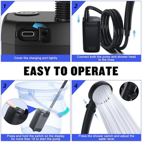 Spopal Portable Shower for Camping, 6000mAh Rechargeable Camping Shower Pump with Intelligent LED Display, 4 Spray Modes, IPX7 Waterproof Outdoor Shower Kit for Hiking, Travel, Car, Pet - Image 5