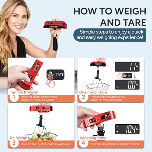 travel inspira Luggage Scale, Portable Suitcase Weighing Scales, Travel Accessories for Luggage, 110lb/50kg, Unit Conversion, Temperature Measurement, Auto Off, Battery Included (Red) - Image 8