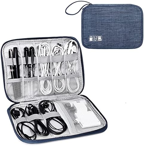 Woodland Leathers Woodland cable bag and cable organiser bag is a travel essentials electronics travel organizer Chargers, Cables, USB Drive, SD Card, power bank and Hard Disk with Handle (Navy)