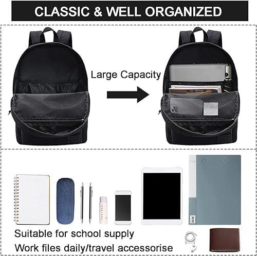 SUPACOOL Lightweight Casual Backpack for Men and Women, Water-resistant Mens backpack, Rucksack for Men, School Bag for College, School Backpack for Boys and Girls(Black) - Image 5