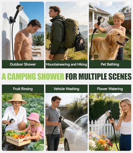 Portable Shower 8000mAh – IPX8 Waterproof Camping Shower with 4 Spray Modes,5 water flow settings, LED Display, USB-C Rechargeable – Outdoor Shower for Camping, Dog Washing, Caravan, Travel - Image 6