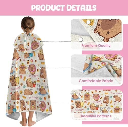 Capybara Hooded Towels for Kids 127x76cm Poncho Towels for Kids Boys Teens Beach Towel for Swimming Pool Cute Capybara Wearable Bath Towel - Image 3