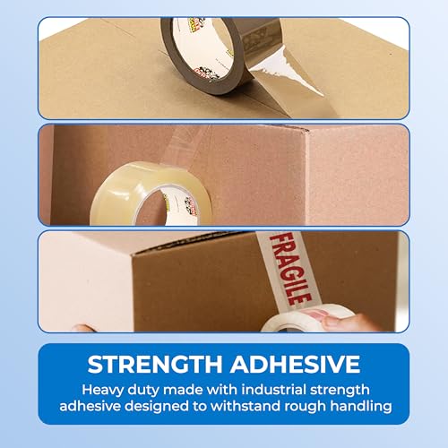 Double Dragon Mixed Packing Tape Multipack –66m Long, 48mm Wide, 3 Rolls| Brown, Clear & Fragile Printed Tape Rolls | Secure Adhesive Sealing Cellotape Tape for Parcels, Moving Boxes & Storage - Image 3