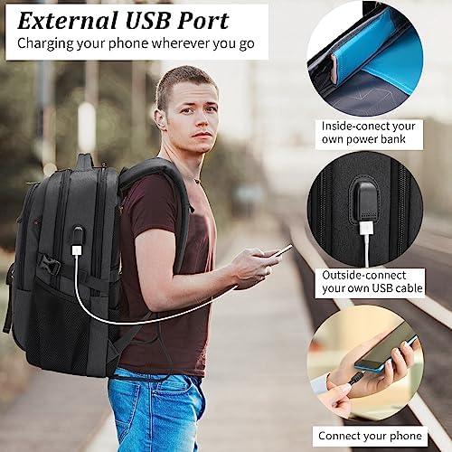 DUSLANG Travel Laptop Backpack, Work Bag Laptop Bag with USB Charging Port, Anti Theft Business Backpack, College School Rucksack for Men and Women, Fits 17 Inch, Black - Image 6