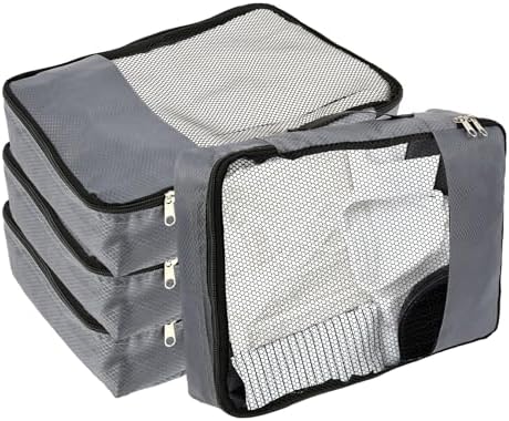 4 Piece Packing Cubes for Suitcases, 33x24x7.5cm Travel Organiser Bags with Double Zipper Mesh Top, Luggage Organizers for Clothes Shoes Toiletries