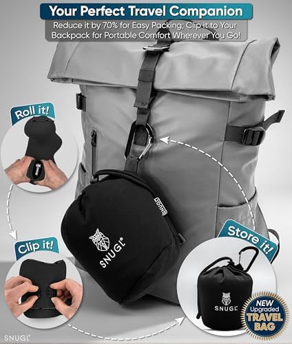 SNUGL Travel Pillow - Neck Pillow Memory Foam, Travel Neck Pillows for Adults, Ideal for Camping, Airplane & Gaming - Travelling Essentials - Gifts for Travellers (Black - Adult Regular) - Image 7