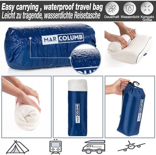 Travel & Camping Comfortable Memory Foam Pillow – Easy to Carry Portable Bag – Temperature Regulating Pillow Case - Perfect for Travelling (White Contour) - Image 3