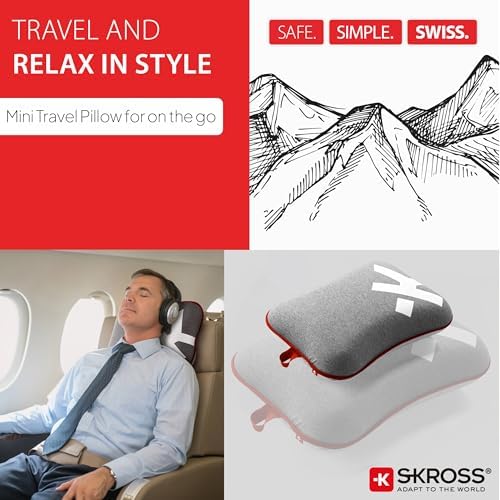 SKROSS Mini Travel Pillow, Ultra Comfortable Mini Travel Pillow in Memory Foam, 100% PU, Washable Cover (Grey) - Image 4