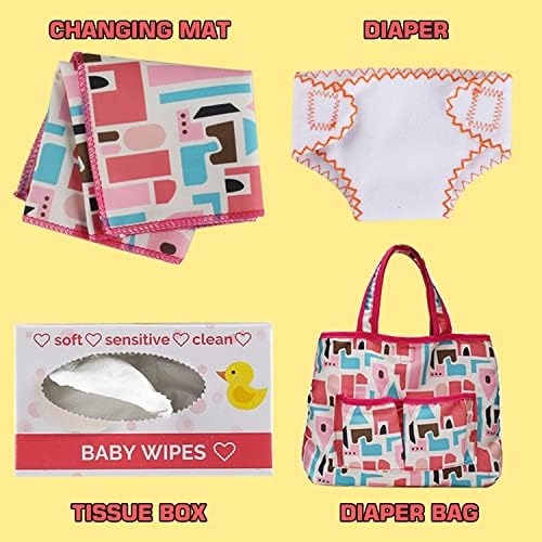 13 Pack Baby Accessories - Baby Doll Feeding and Caring Toys Set Includes Diaper Bag, Doll Diapers, Magic Bottle, Mat for Girl Toddler Kid, Babies Pretend Play Set for Birthday Gift Christmas - Image 3