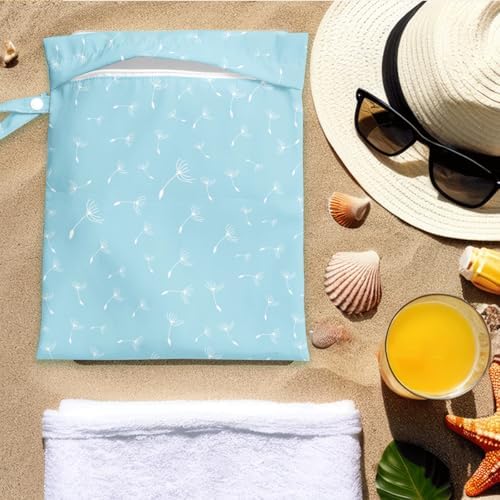 Wet Bag for Swimsuit Pool Travel Baby Cloth Diapers Dirty Yoga Gym Clothes Beach Bags Summer Gifts for Women Men Beach Vacation Essentials Dandelion Blue Waterproof Wet Dry Bag Travel Laundry Bags - Image 4
