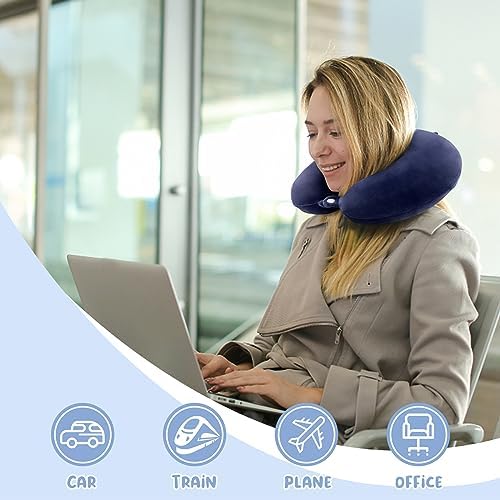 WENGX Travel Pillow Neck Pillow Memory Foam Travel Pillows Head Support Cushion for Airplane Train Car Office Travel Essential Flight Pillows for a Long Hauls Sleeping Rest (Navy Blue) - Image 6