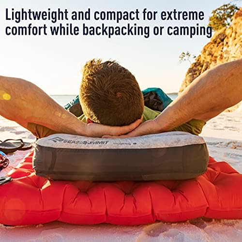 SEA TO SUMMIT - Aeros Down Pillow - Ultralight Inflatable Travel Pillow - 10D Fabric - With Premium Down Cushion Top & Lock System - For Backpacking & Camping - Grey - Image 5