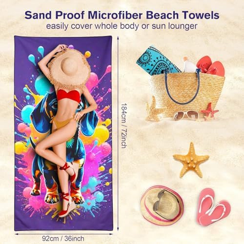 Neon Splatter Dachshund Beach Towel for Dog Lovers, Extra Large 180x90 cm 250GSM Microfibre, Sand Free Quick Dry, Ideal Vacation Gifts with Carry Bag for Pool Cruise Camping - Image 5